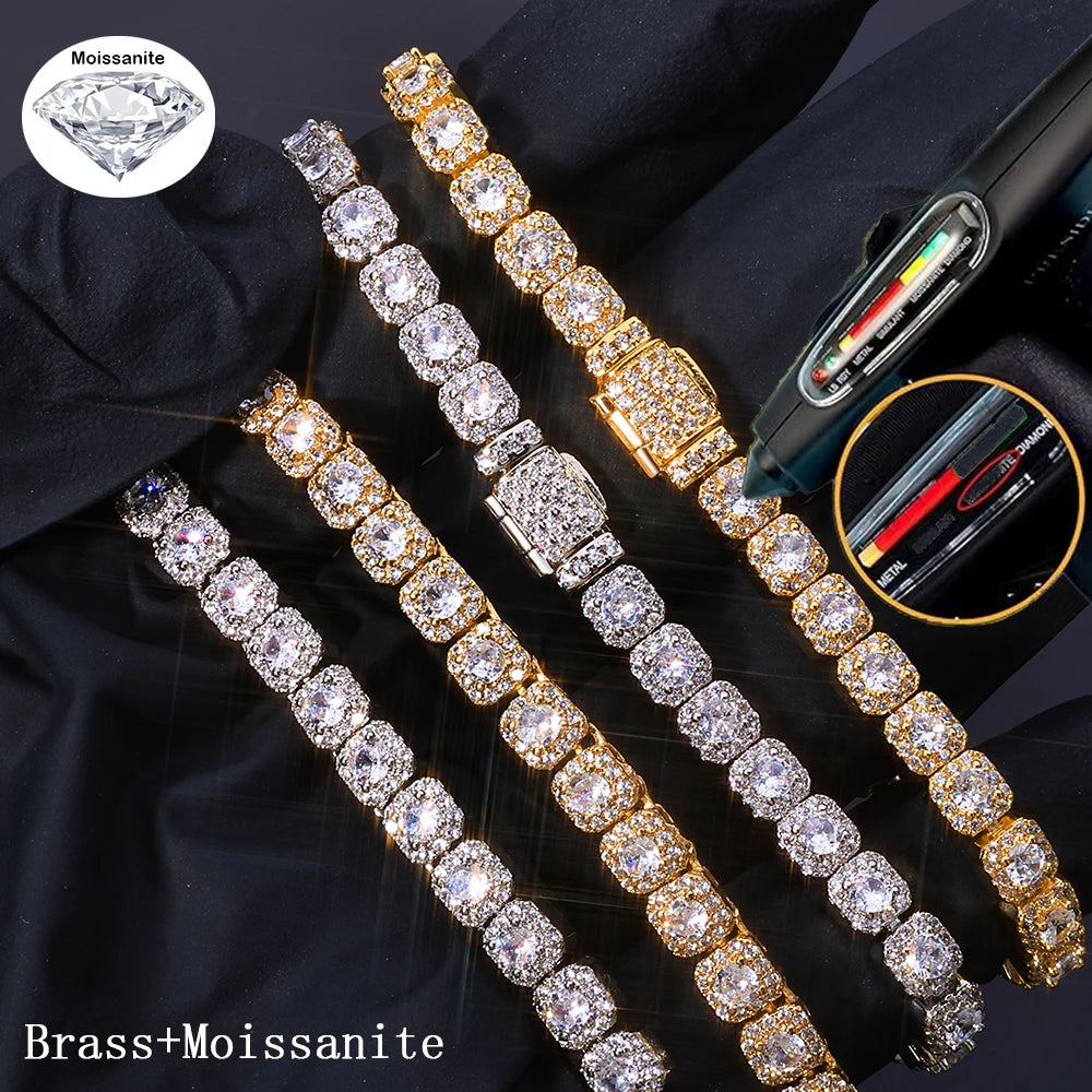 Fine 5mm Bling VVS1 Moissanite Tennis Necklace Iced out Brass Fashionable Hip Hop Style Men Women Bracelet With GRA Certificate