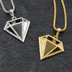 Geometric Faceted Rhinestone Pendant Necklace — Stainless Steel
