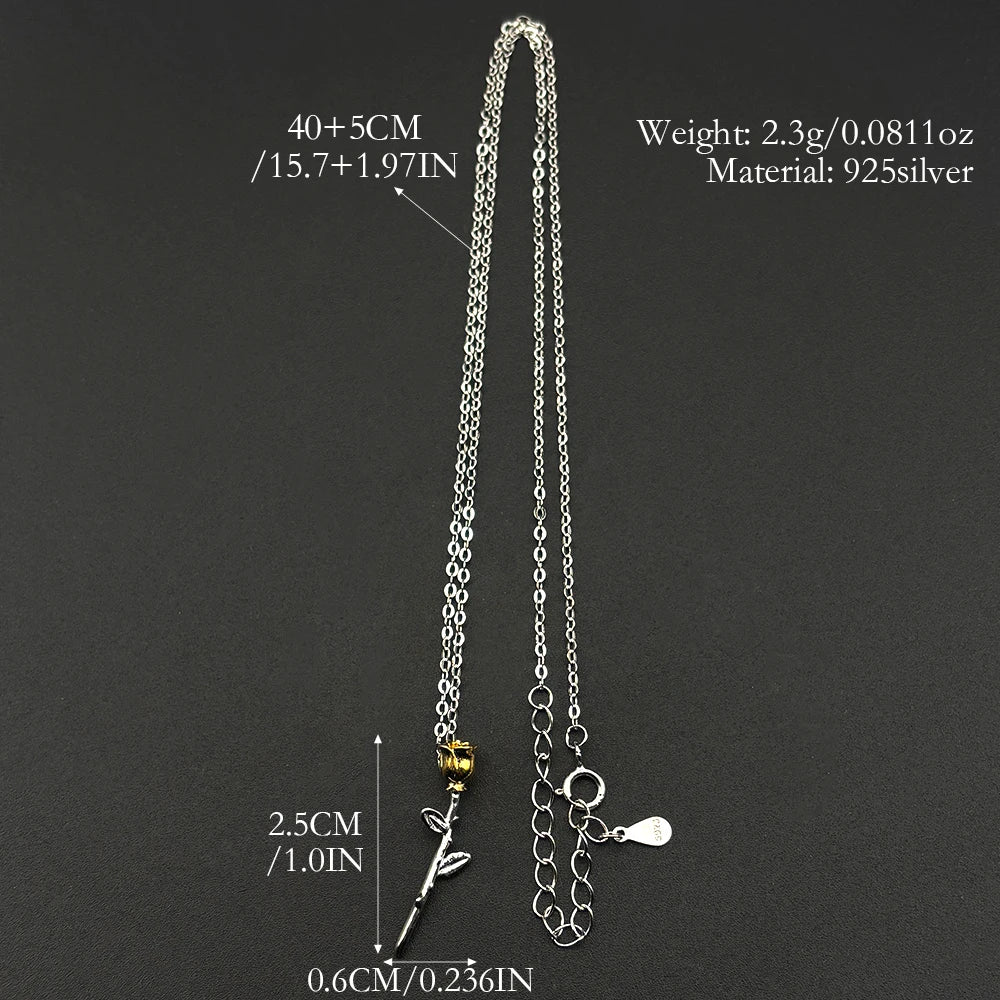 Two-Tone Rose Flower Pendant — 925 Silver