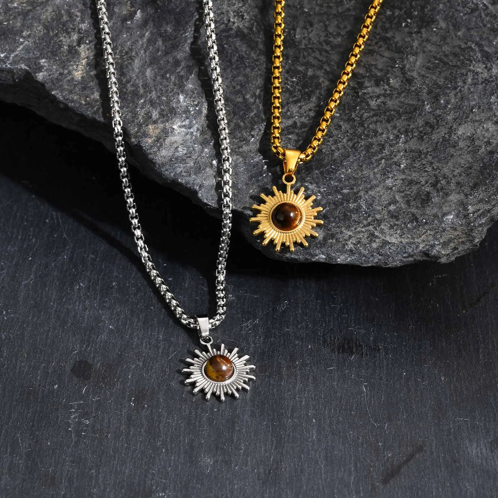 Tiger Eye Stone Pendant Necklace — Stainless Steel
