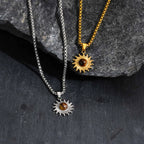 Tiger Eye Stone Pendant Necklace — Stainless Steel