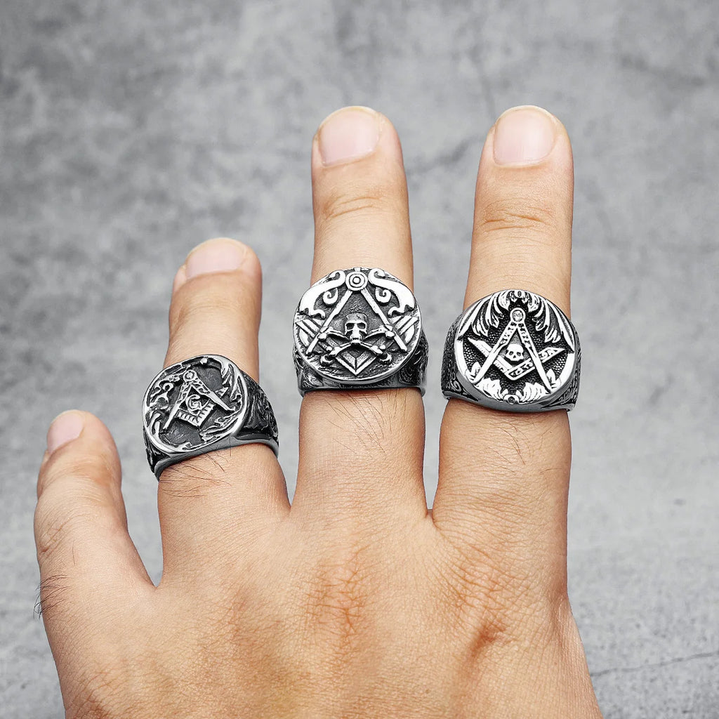 Masonic Skull Ring 316L Stainless Steel Men Eye of Truth Freemasonry Rock for Rider Male Boyfriend Jewelry Best Gift
