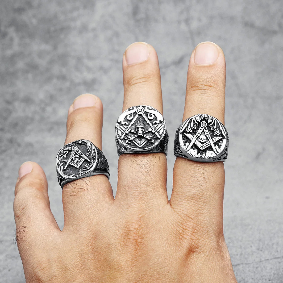 Masonic Skull Ring 316L Stainless Steel Men Eye of Truth Freemasonry Rock for Rider Male Boyfriend Jewelry Best Gift