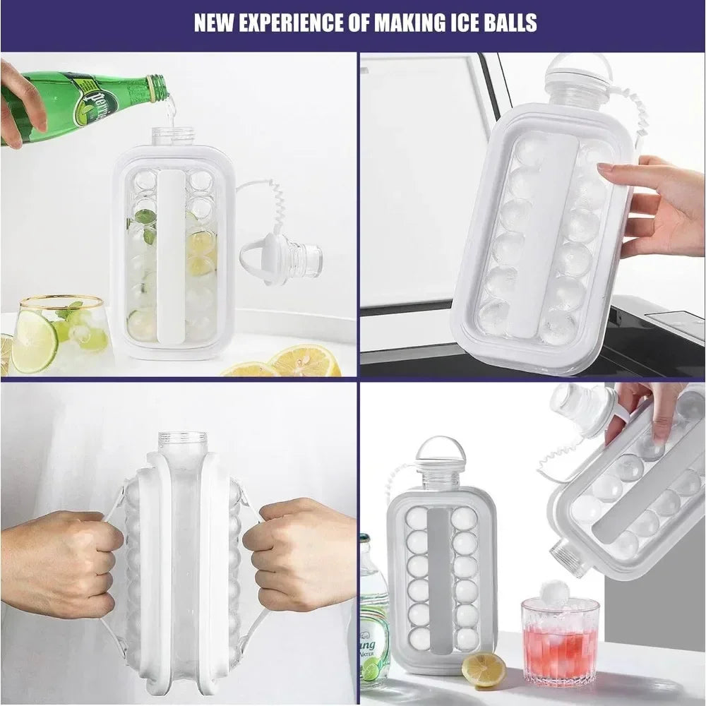 Portable 2-in-1 Folding Ice Maker Water Bottle Creative Ice Cube Mold Kitchen Bar Gadgets Ice Hockey Lattice Making