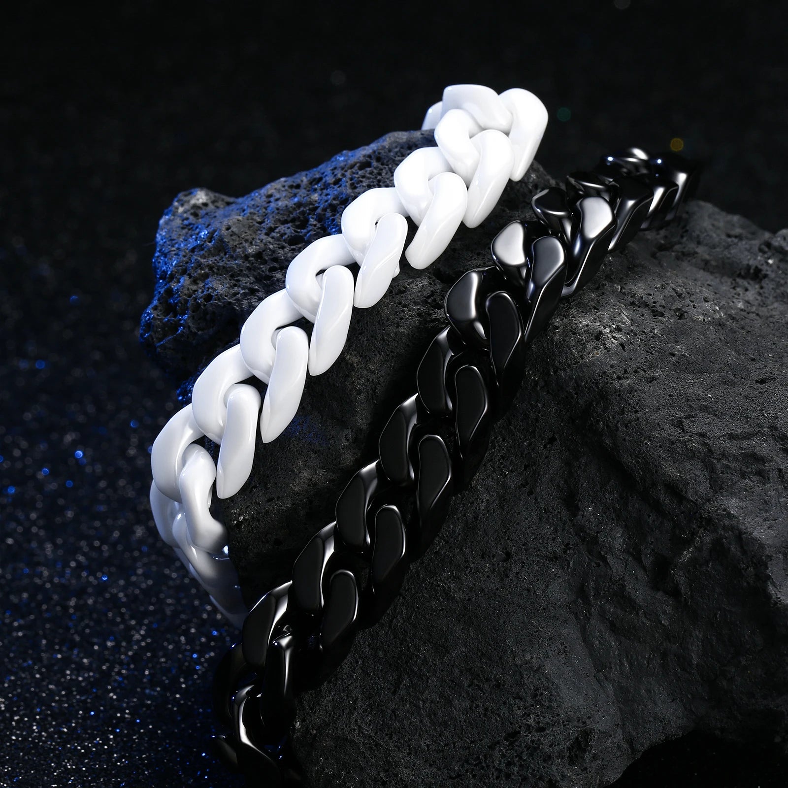 Men's Cuban Link Ceramic Bracelet Hypoallergenic, Black White Chain for Men, Masculine Jewelry Gift