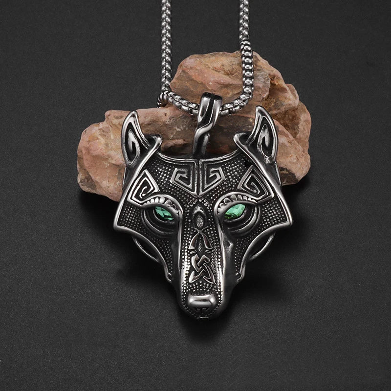 Celtic Wolf Head Pendant Necklace Silver