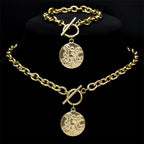 Saint Michael Angel Necklace Bracelet Set — Gold