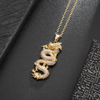Zircon Auspicious Dragon Pendant — Stainless Steel