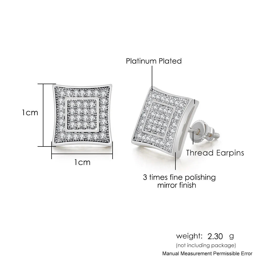 Iced Out Round Square Stud Earrings — Gold