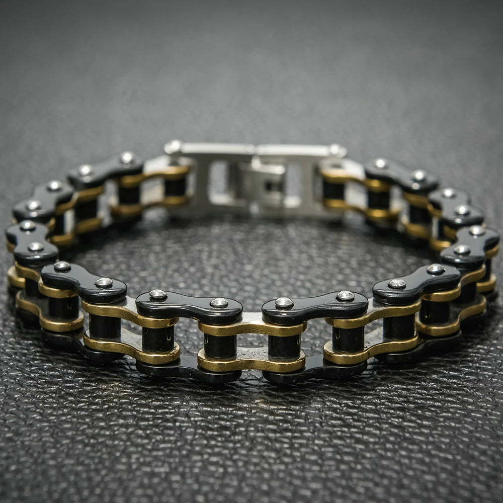 13MM Wide Men's Motorcycle Chain Bracelet Stainless Steel Bicycle Link Design Man Bracelets for Men Punk Rock Jewelry 9