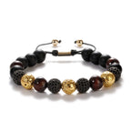 Black CZ Pave Ball Beaded Bracelet for Men — Adjustable Weave