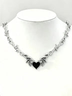 Vintage Gothic Heart Bat Thorns Pendant Necklace for Men & Women