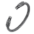 U7 Stainless Steel 6mm Wide Twristed Cable Open Bangle Cuff for Man Skull Dragon Long Charm End Rock Gothic Punk Jewelry Gift