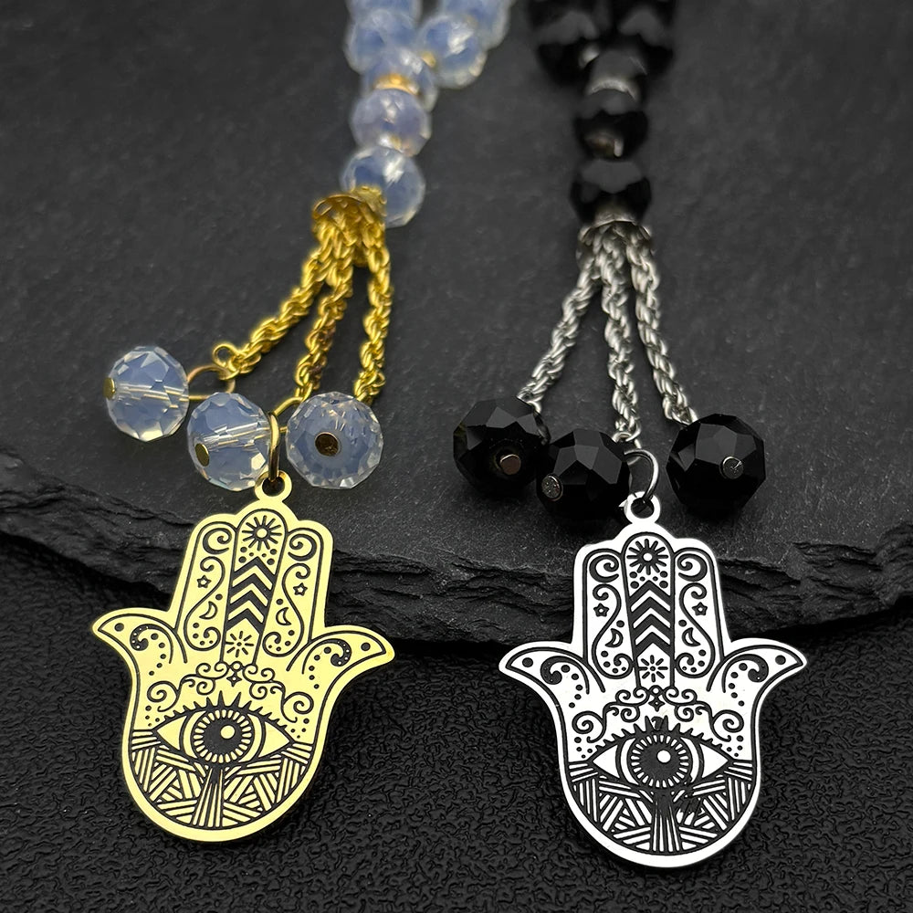 Hamsa Hand Pendant Necklace — Stainless Steel