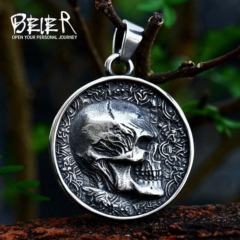Double-Sided Skeleton Pendant Necklace — Stainless