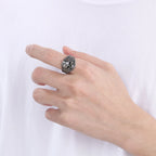 Stainless Steel Men Skull Ring Retro Cracked Skull Biker Ring Textured Band Vintage Punk Rock Fashion Jewelry for Men
