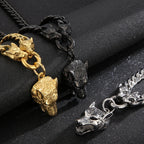 Curb Link Chain Men's Neck Necklaces for Man Gold Color Stainless Steel Wolf Head Man Pendant Necklace 65CM Long Viking