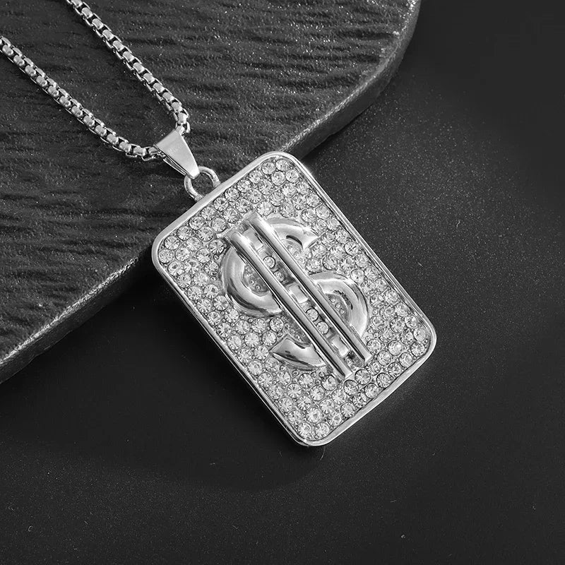 Men\'s Hip Hop Iced Out Dollar Sign Money Pendant Necklace Men\'s Punk Rap Rock Party Jewelry
