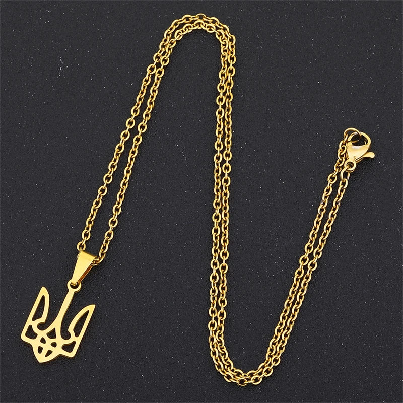 New Creative Ukraine Flag Pendant Necklaces Trident Design National Symbols Of Ukraine Stainless Steel Jewelry Women Men Gift