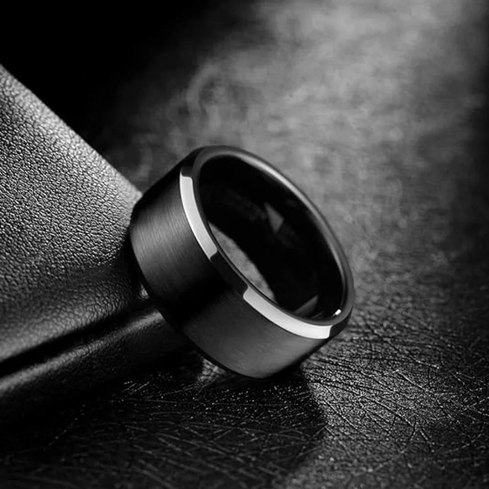8mm Comfort Fit Black Stainless Steel Ring Durable Classic Band Fashion Jewelry Gift for Men Teens Adults Daily Wear