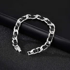 Cuban Black Leather Chain Bracelet — Stainless Steel