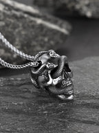 Snake Skull Pendant Necklace — Black Stainless 22"