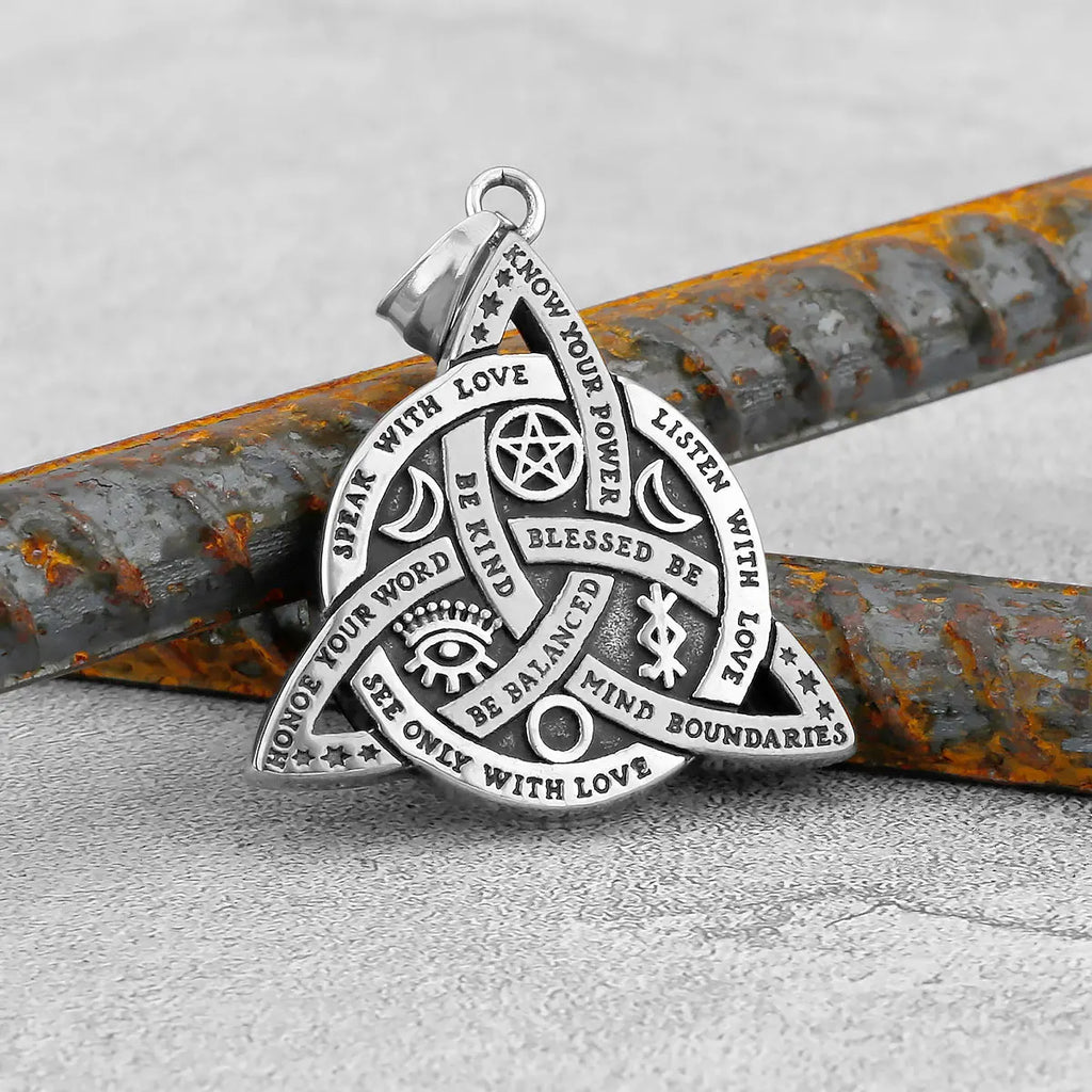 Viking Witch Celtic Knot Pendant Necklace Rune Stainless Steel Men Chain Odin Gothic Necklace Protection Amulet Jewelry