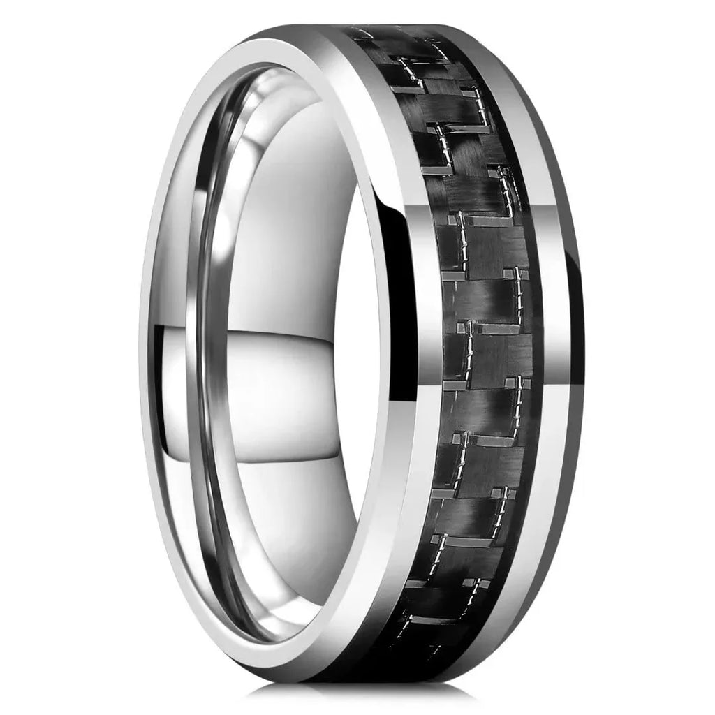 Fashion Black Stainless Steel Rings for Men With Guitar String Inlay Guitarist Ring For Musician Wedding Jewelry Drop