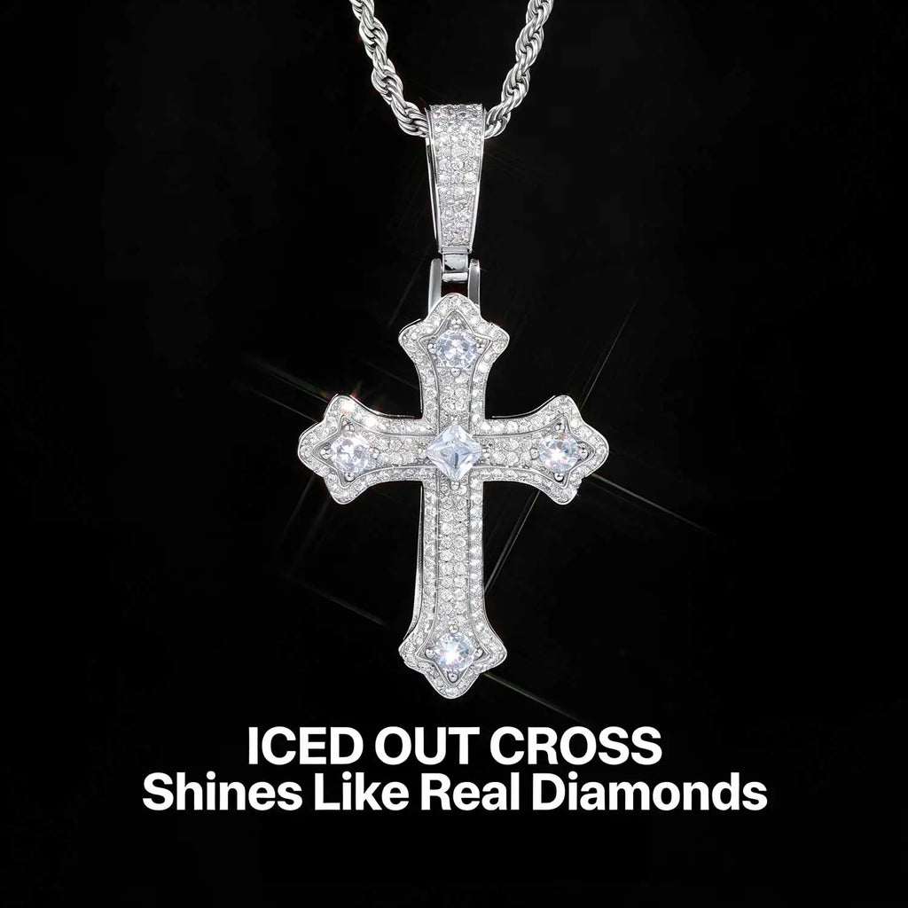 Iced Out Cross Pendant Necklace Jesus CZ