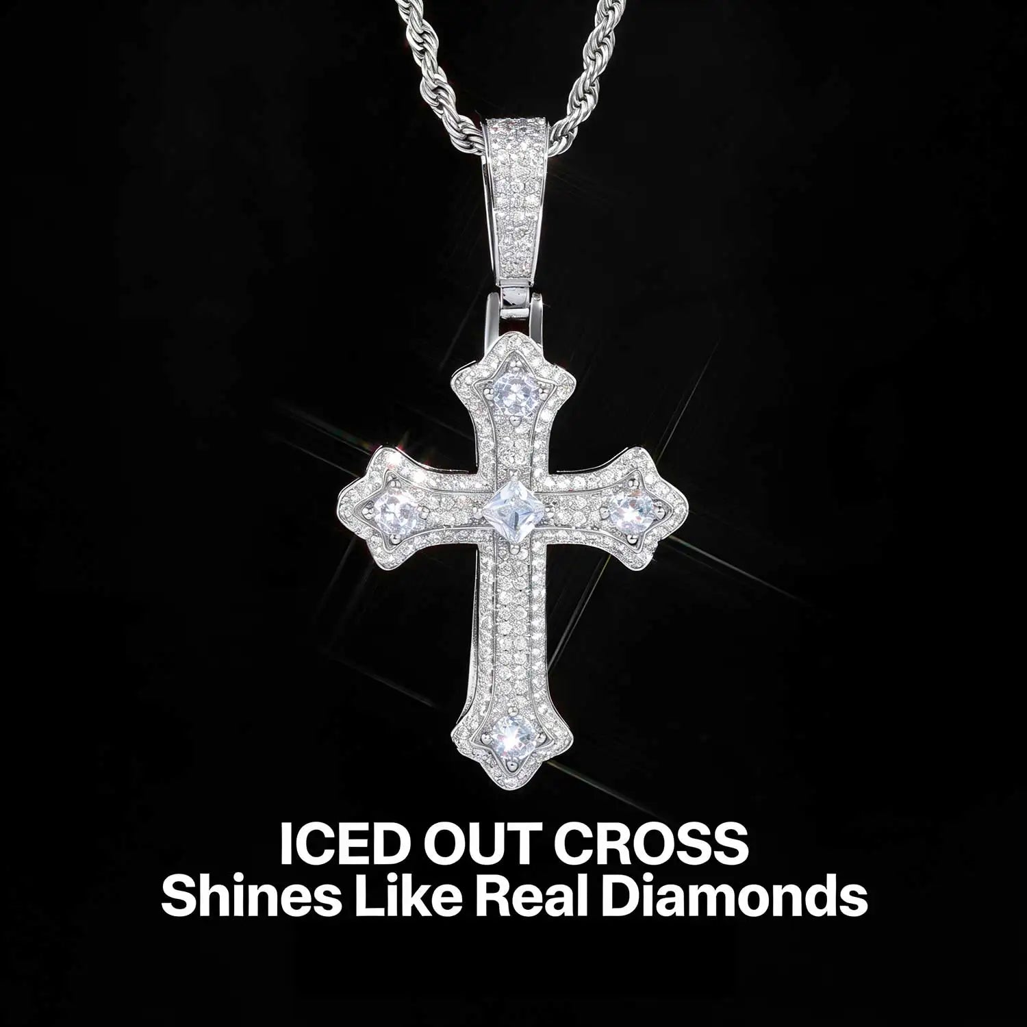 Iced Out Cross Pendant Necklace Jesus CZ