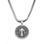 San Benito Exorcist Pendant Necklace for Women Men Stainless Steel Christian Saint Benedict Religious Amulet Chain