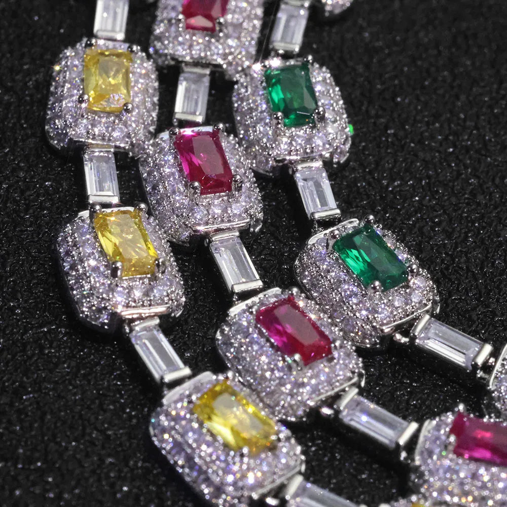 Gold Baguette Bracelet Iced Out Emerald Cushion