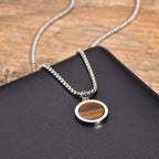 Tiger Eye Round Stone Pendant — Stainless