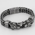 Men's Double Wolf Head Bracelets Stainless Steel Viking Jewelry Punk Rock Bicycle Chain Man Bracelet for Men 8.46" Male
