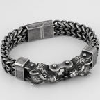 Men's Double Wolf Head Bracelets Stainless Steel Viking Jewelry Punk Rock Bicycle Chain Man Bracelet for Men 8.46" Male