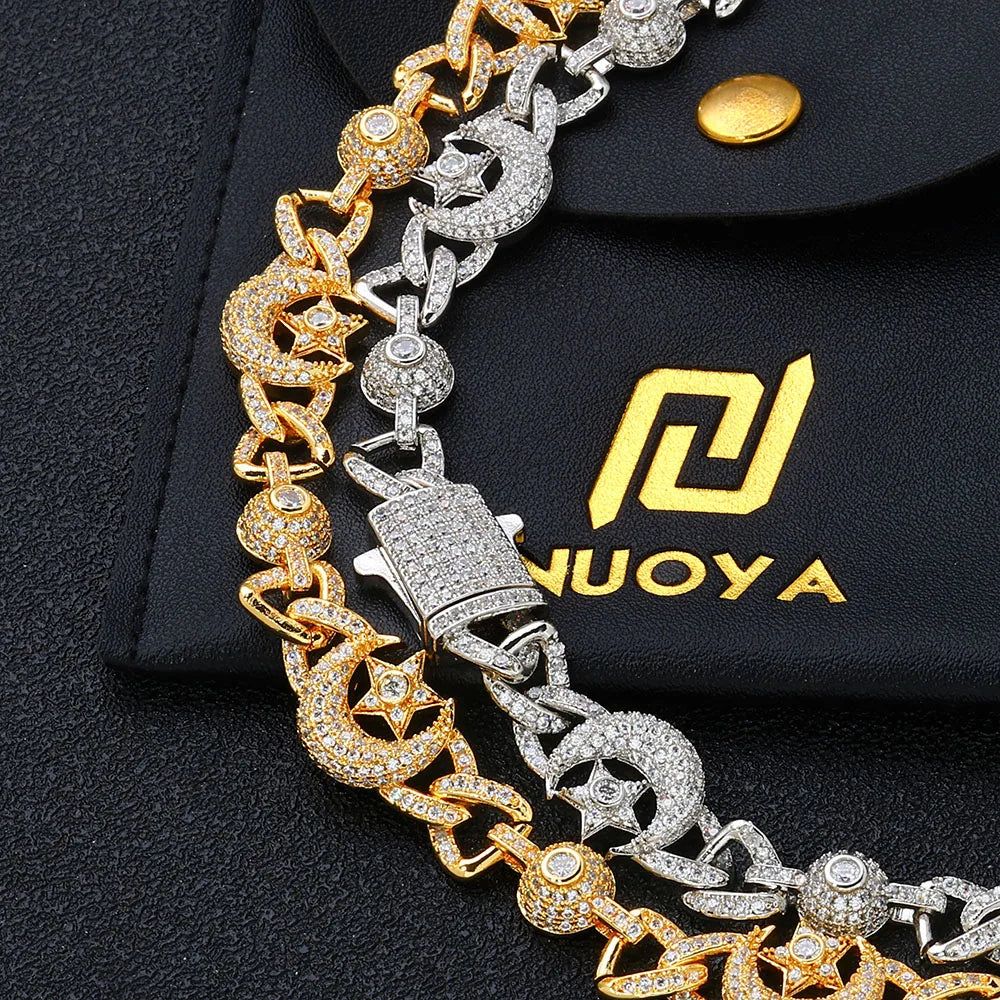 Iced Out Star Cuban Chain Necklace Moon CZ