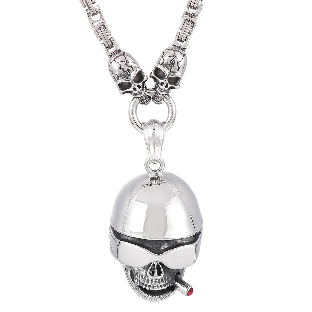 Punk Skull Head Pendants Necklaces for Men Stainless Steel Men's Pendant Necklace With 45--72CM Long Chain Halloween