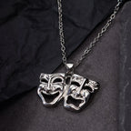 Tragedy Comedy Mask Pendant Necklace — Silver