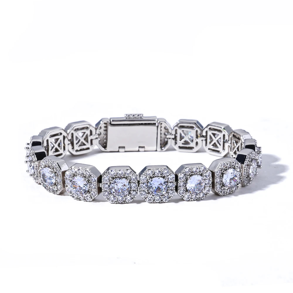 Valentine Day Cluster Tennis Bracelet Hip Hop Jewelry Sparkle 5A CZ Diamond 10/12mm Rock Sugar Tennis Bracelet Gift
