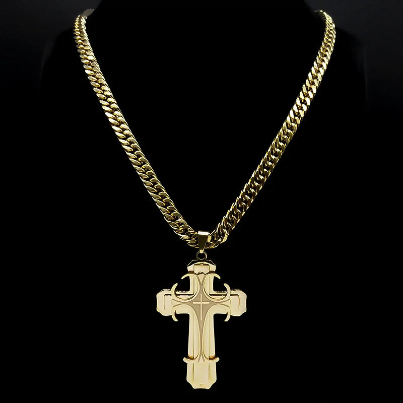 Cross Steel Pendant Layered Collar Hombren6134