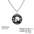 Memento Mori Stoic Pendant Necklace for Men Women Double Sided Engraved Stainless Steel Chain Motivational Stoicism