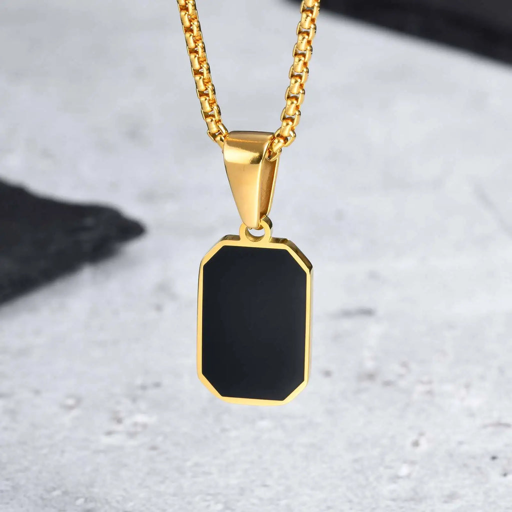 Black Enamel Rectangle Rope Chain Pendant
