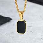 Black Enamel Rectangle Rope Chain Pendant
