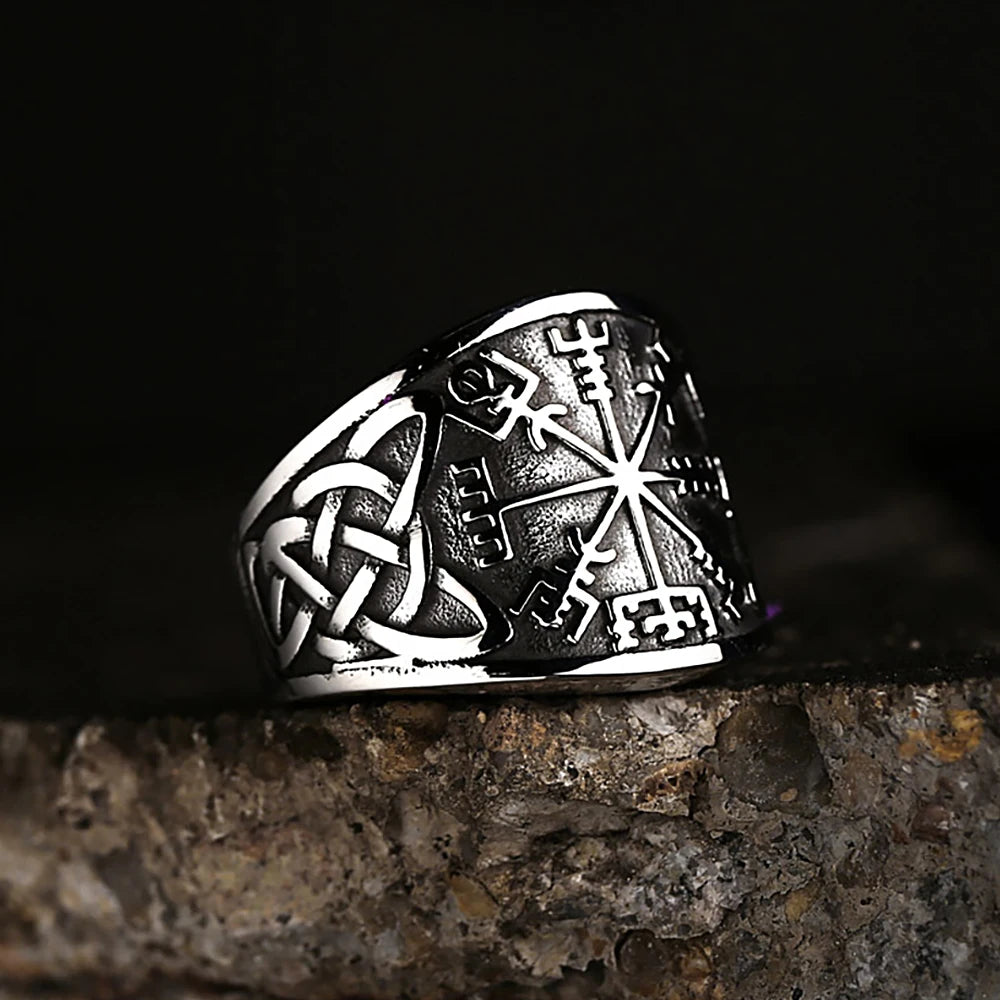 Vintage Nordic Viking Compass Rings Stainless Steel Punk Viking Celtics Knot Ring For Men Biker Amulet Jewelry Gift