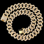 Hip Hop Men Iced Out Chain Prong Rhombus Cuban Link Necklace 14/20MM width Gold Silver Color Thick Cuban Chain Necklace