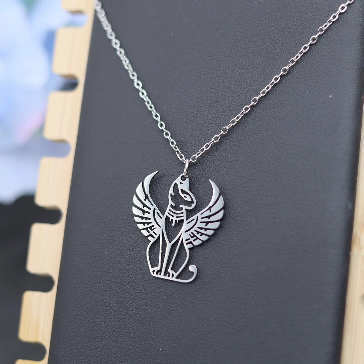 Kinitial Ancient Egyptian Mythology Sphinx Cat Pendant Necklace For Women Men Stainless Steel Trendy Chain Jewelry Gifts