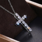 925 Sterling Silver Cross Necklaces for Female Brilliant Round CZ Stone Women's Neck Chain Hiphop Party Jewelry