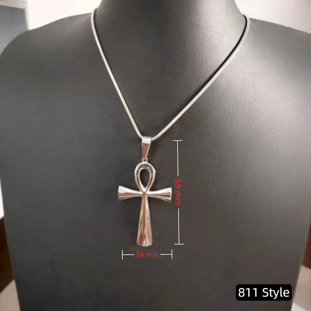 Trendy Mythology Key Of Life Pendant Silver Color Stainless Steel Egyptian Ankh Collar Chains Necklace for Men Women Jewelry