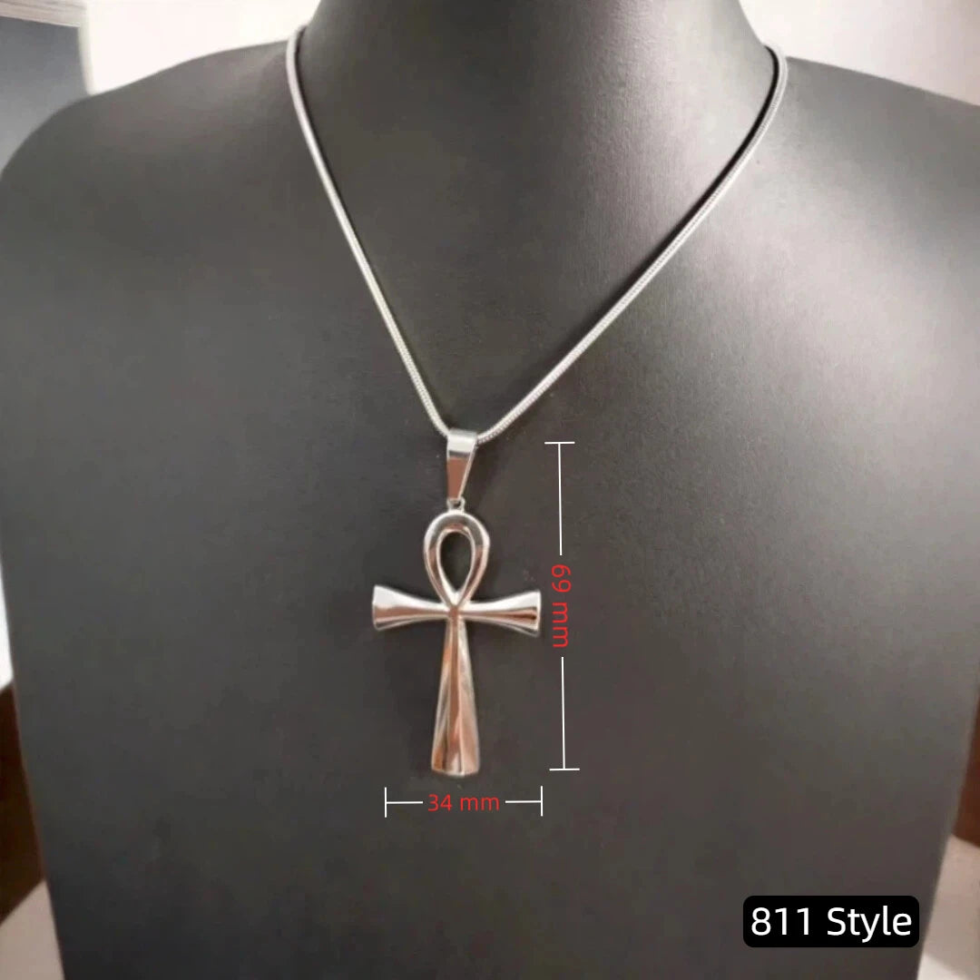 Trendy Mythology Key Of Life Pendant Silver Color Stainless Steel Egyptian Ankh Collar Chains Necklace for Men Women Jewelry