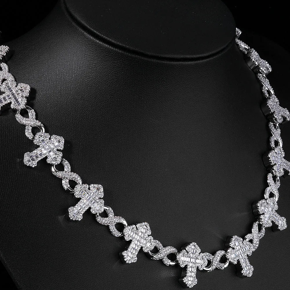 Iced Out Cross Cuban Chain Necklace Infinity CZ